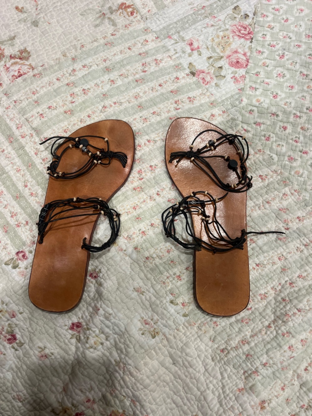 Brown Leather Slide Sandals with Black Wrap Straps